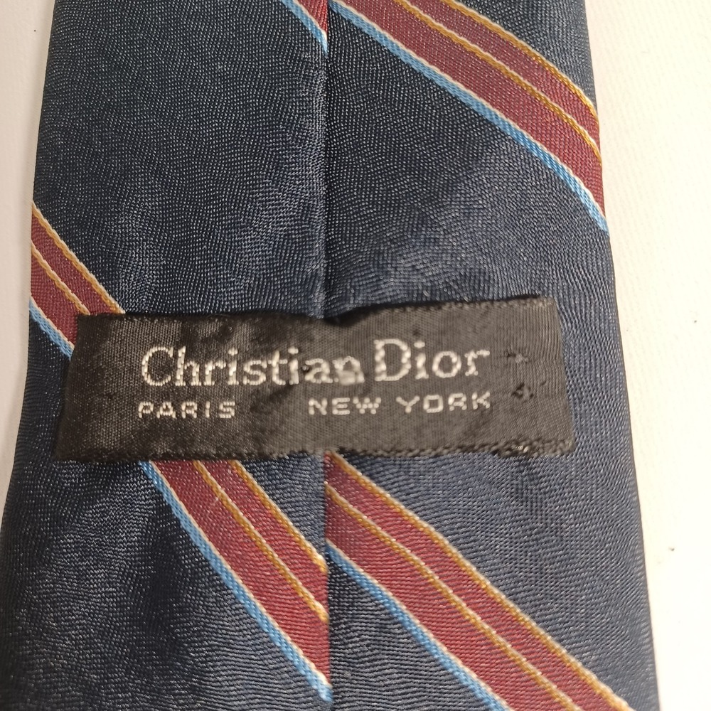 Vintage Christian Dior Navy Base Regimental Red and Cream Striped Pattern